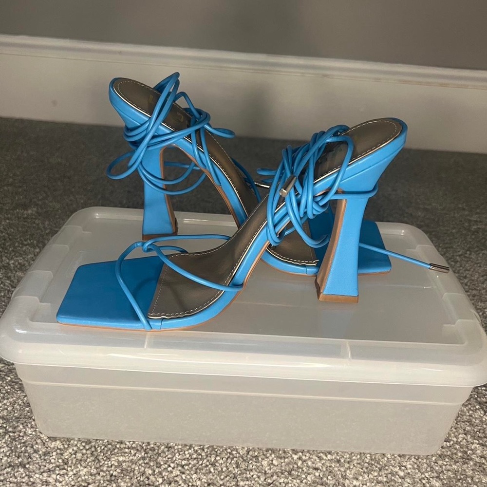 Solid Blue Lace Up Heels